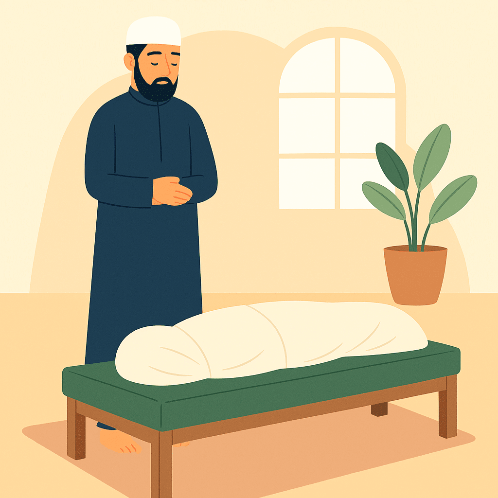 Imam dirigeant la prière funéraire debout devant la dépouille selon la Sounnah