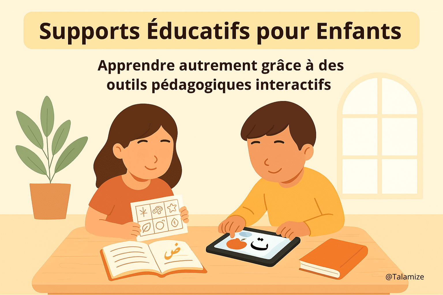 Deux enfants utilisent des supports éducatifs interactifs pour apprendre tout en s’amusant