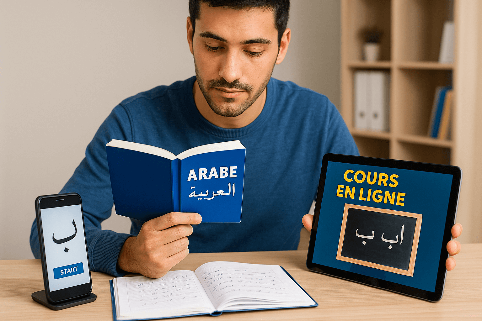 Étudiant utilisant différentes méthodes pour apprendre l’arabe