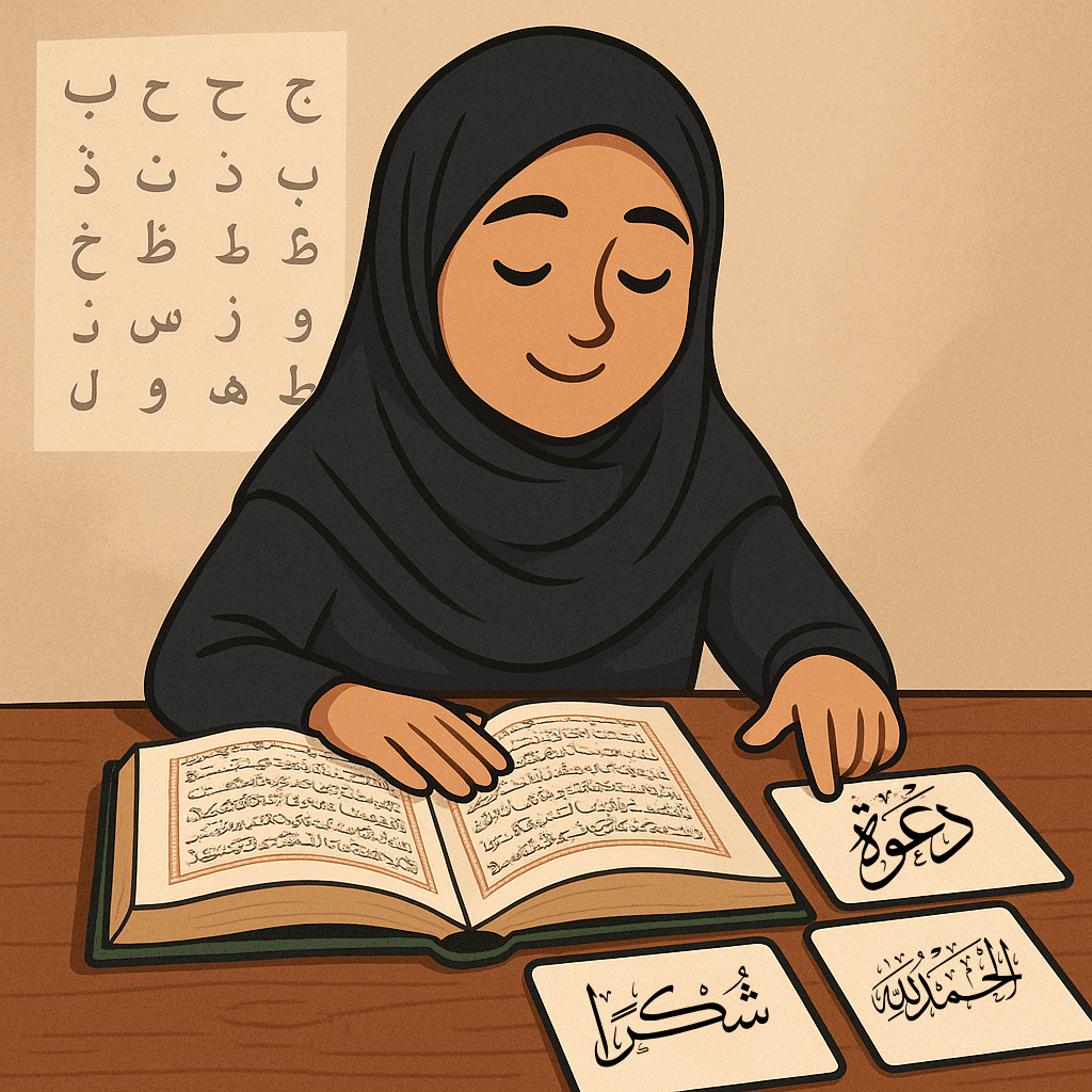 Parent et enfant, étudiant le Coran pour apprendre l’arabe ensemble