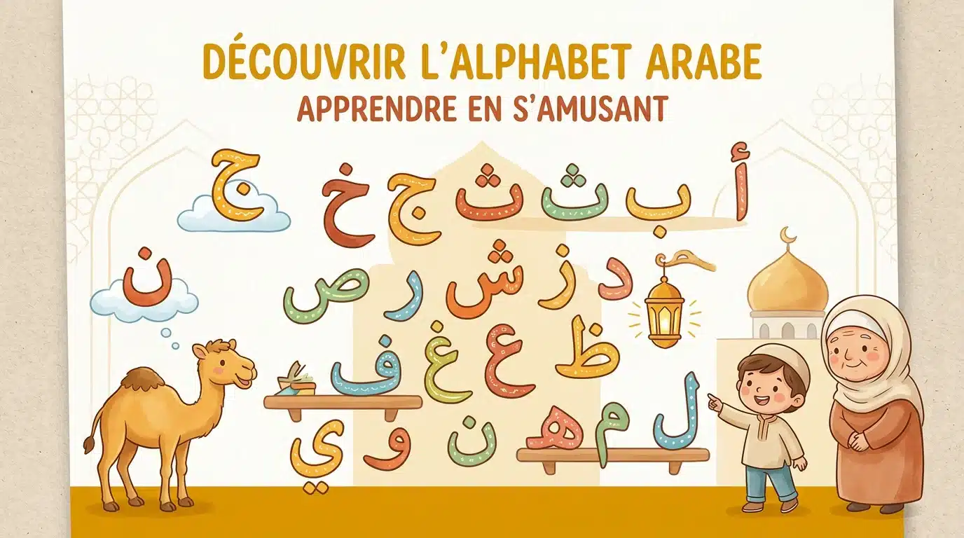 Illustration ludique de l'alphabet arabe coloré pour enfants