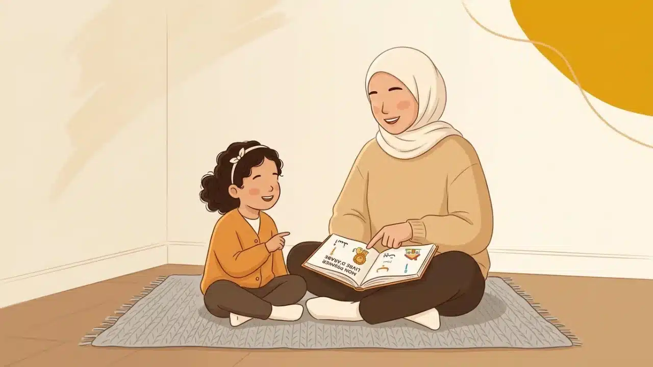 Parent et enfant apprenant l'arabe ensemble à la maison