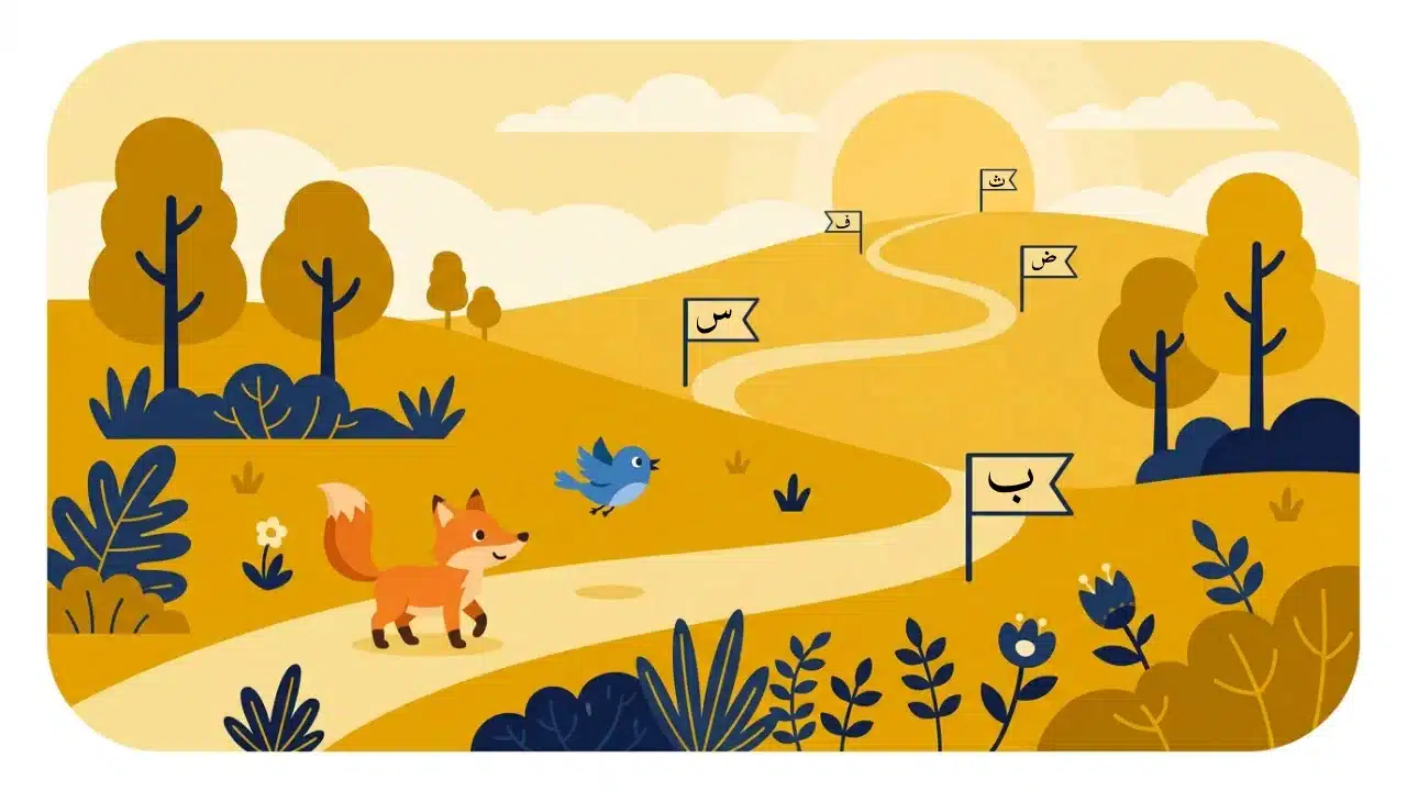 Livre ouvert illustré entouré d'objets éducatifs et d'un chat mignon