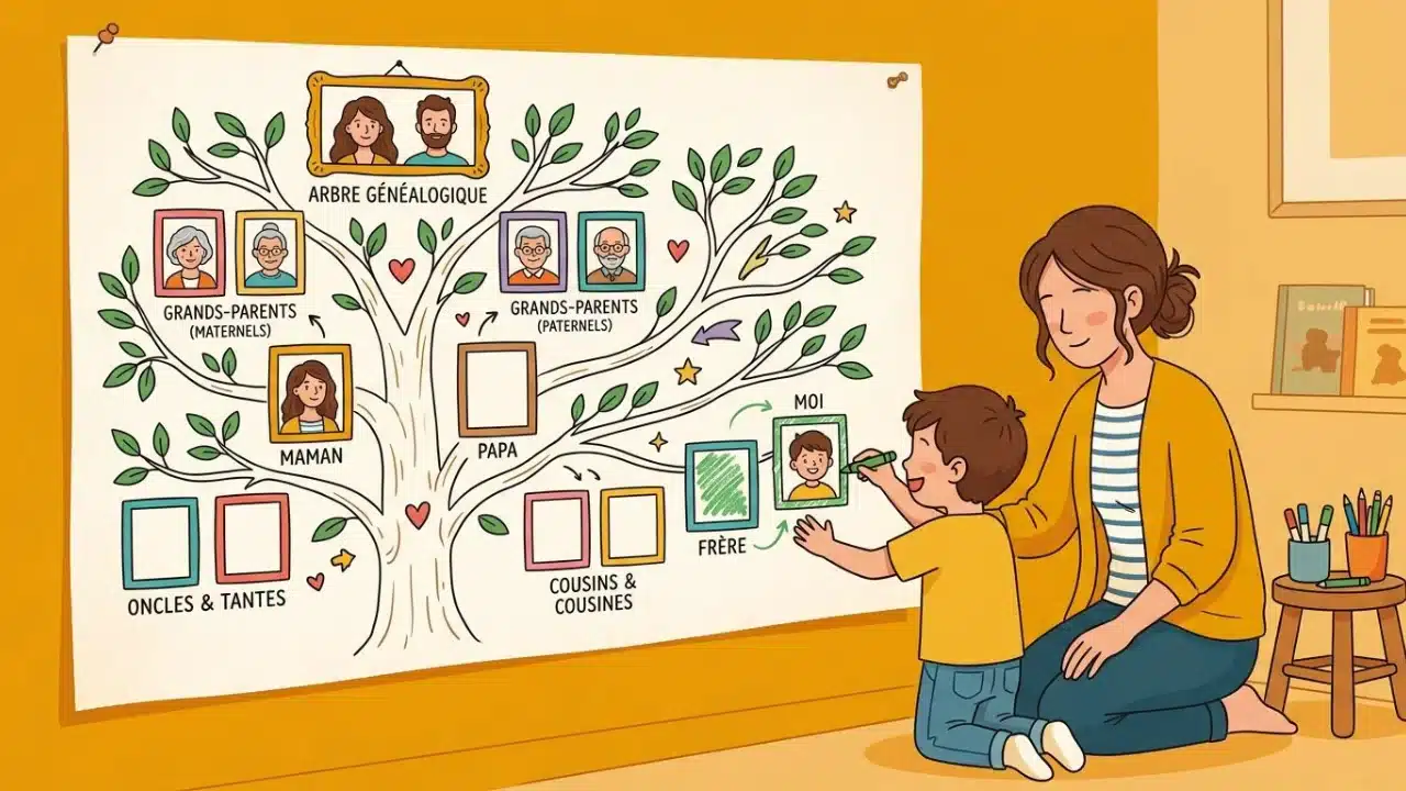 Arbre généalogique en arabe pour mémoriser le vocabulaire de la famille
