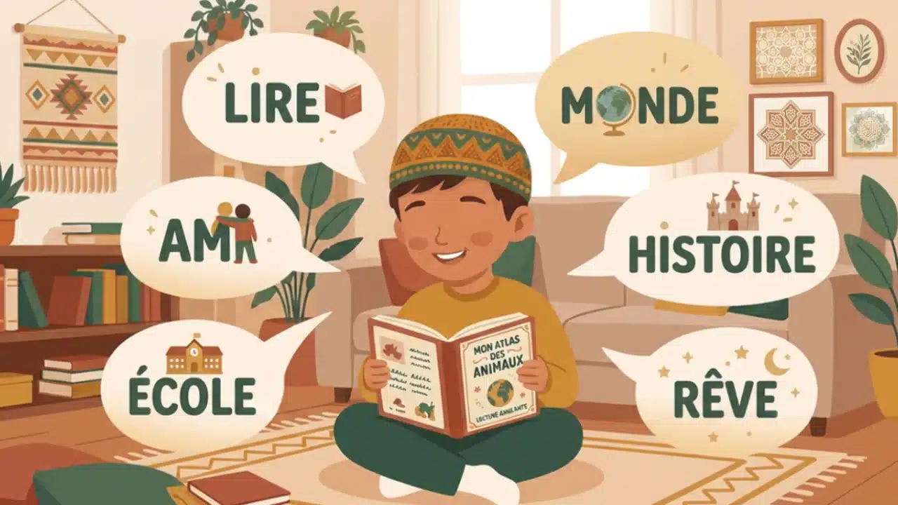 Un enfant lisant un petit texte en arabe et reconnaissant les mots