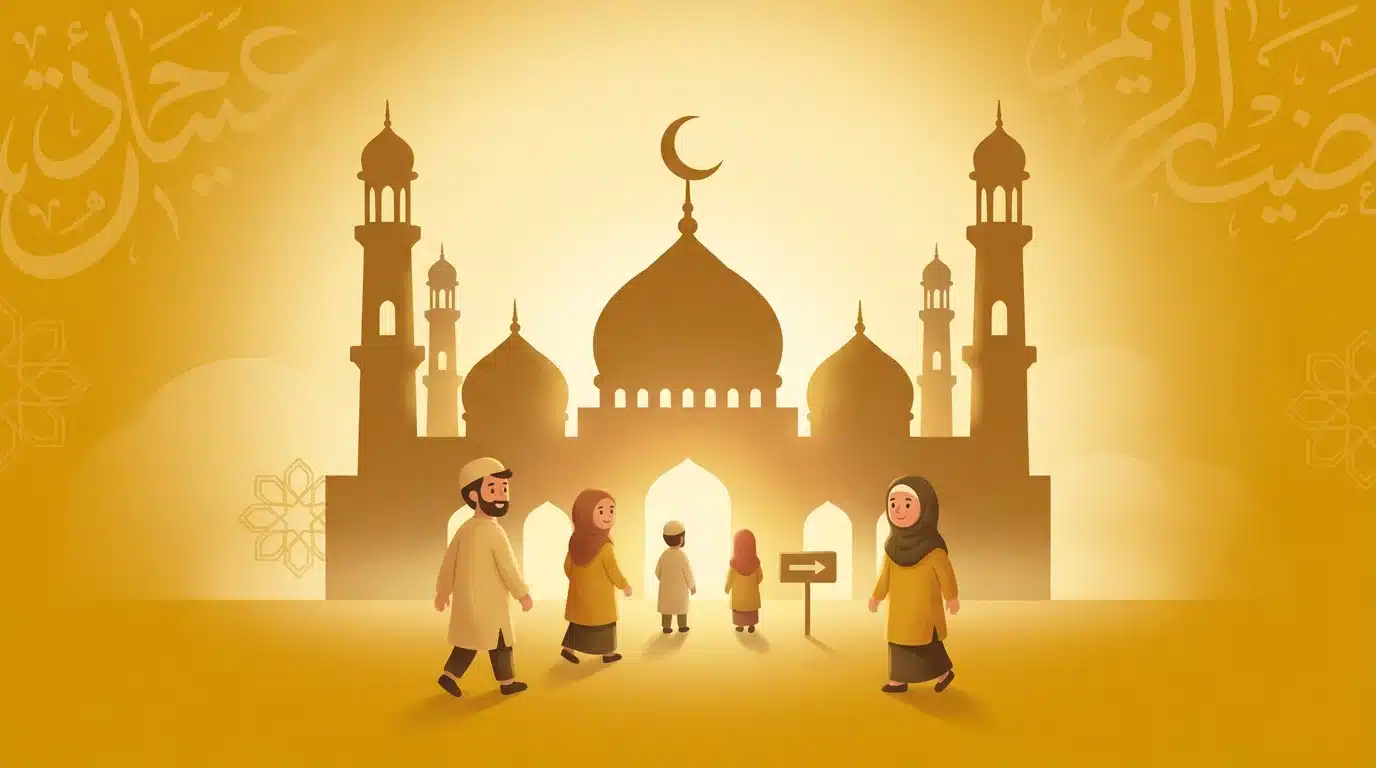 Illustration d'une mosquée évoquant la prière du vendredi en arabe