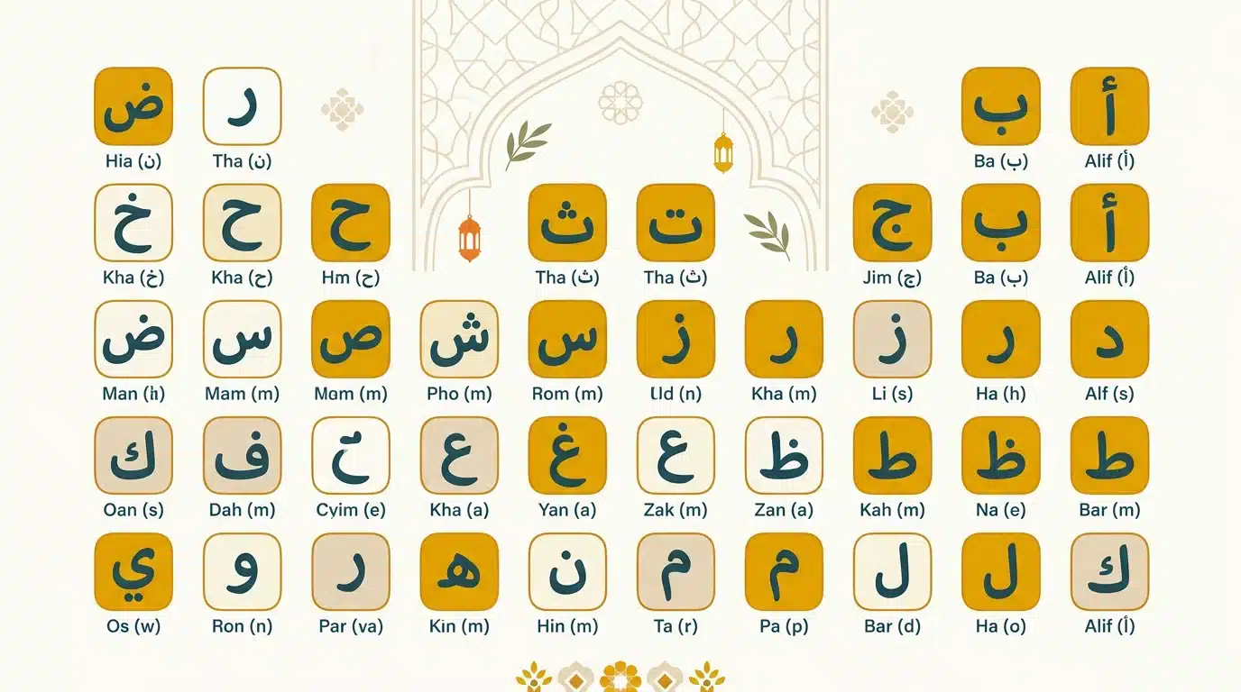 Illustration de l'alphabet arabe pour débuter la lecture