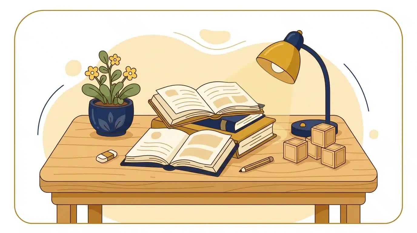Livres et objets éducatifs illustrant l'apprentissage de l'alphabet arabe