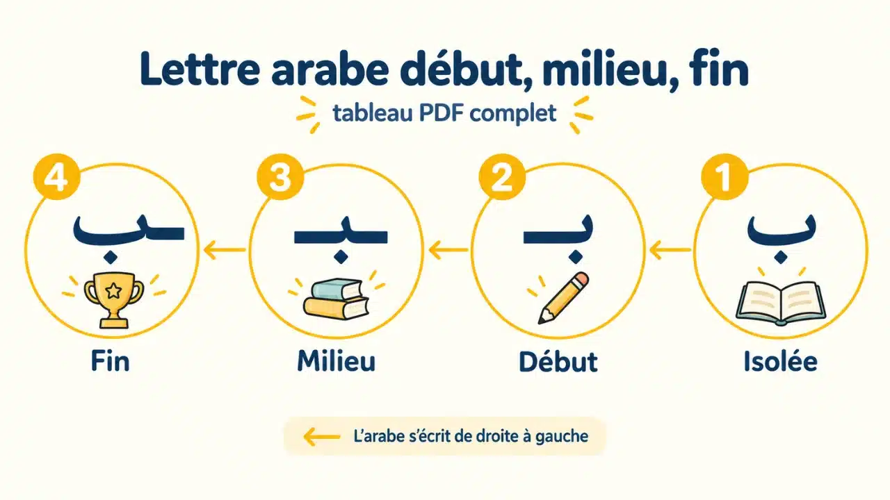 Infographie des quatre positions d’une lettre arabe dans un mot