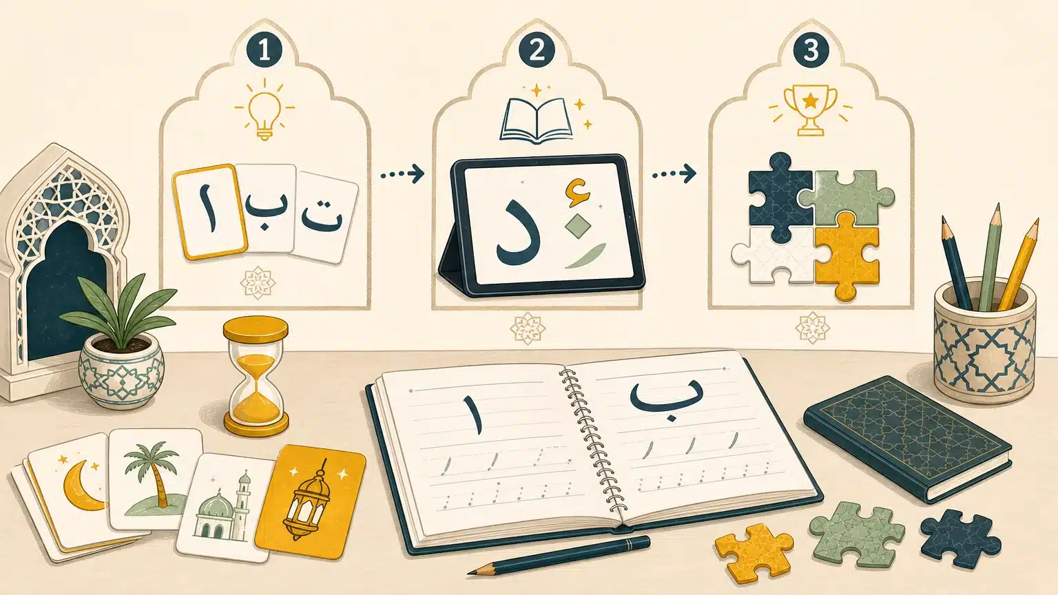 Espace d’apprentissage de l’arabe à la maison avec des supports ludiques