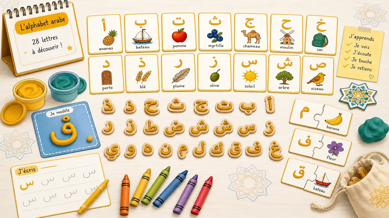 Jeu sensoriel pour découvrir les lettres arabes