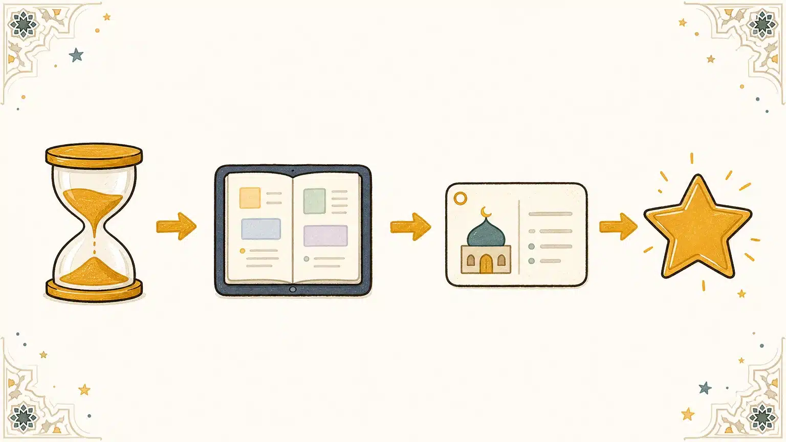 Routine illustrée pour utiliser un ebook arabe avec un enfant à la maison