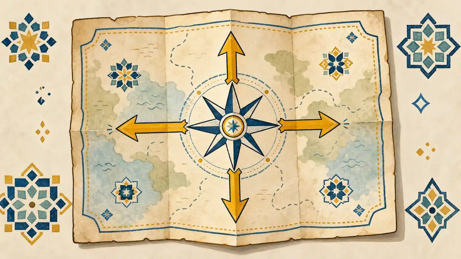 Carte illustrée et rose des vents pour apprendre les quatre directions