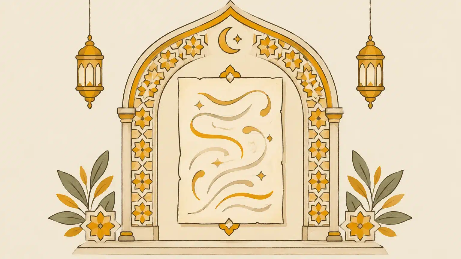 Arche décorative et motifs arabes autour d’une formule abstraite