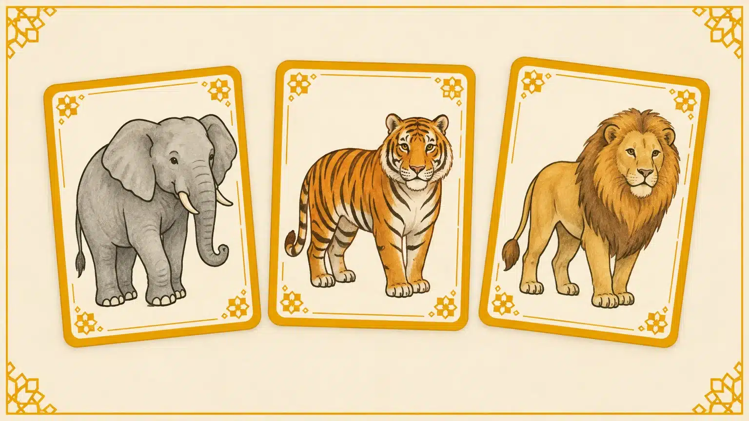 Cartes illustrées de noms d’animaux sauvages à apprendre en arabe